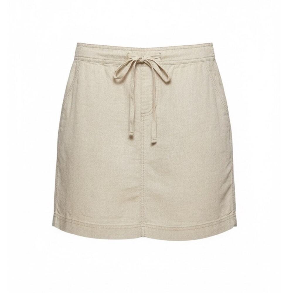 Caslon 100% Linen Beige Drawstring Mini Skirt Summer Coastal Chic Small Vacation